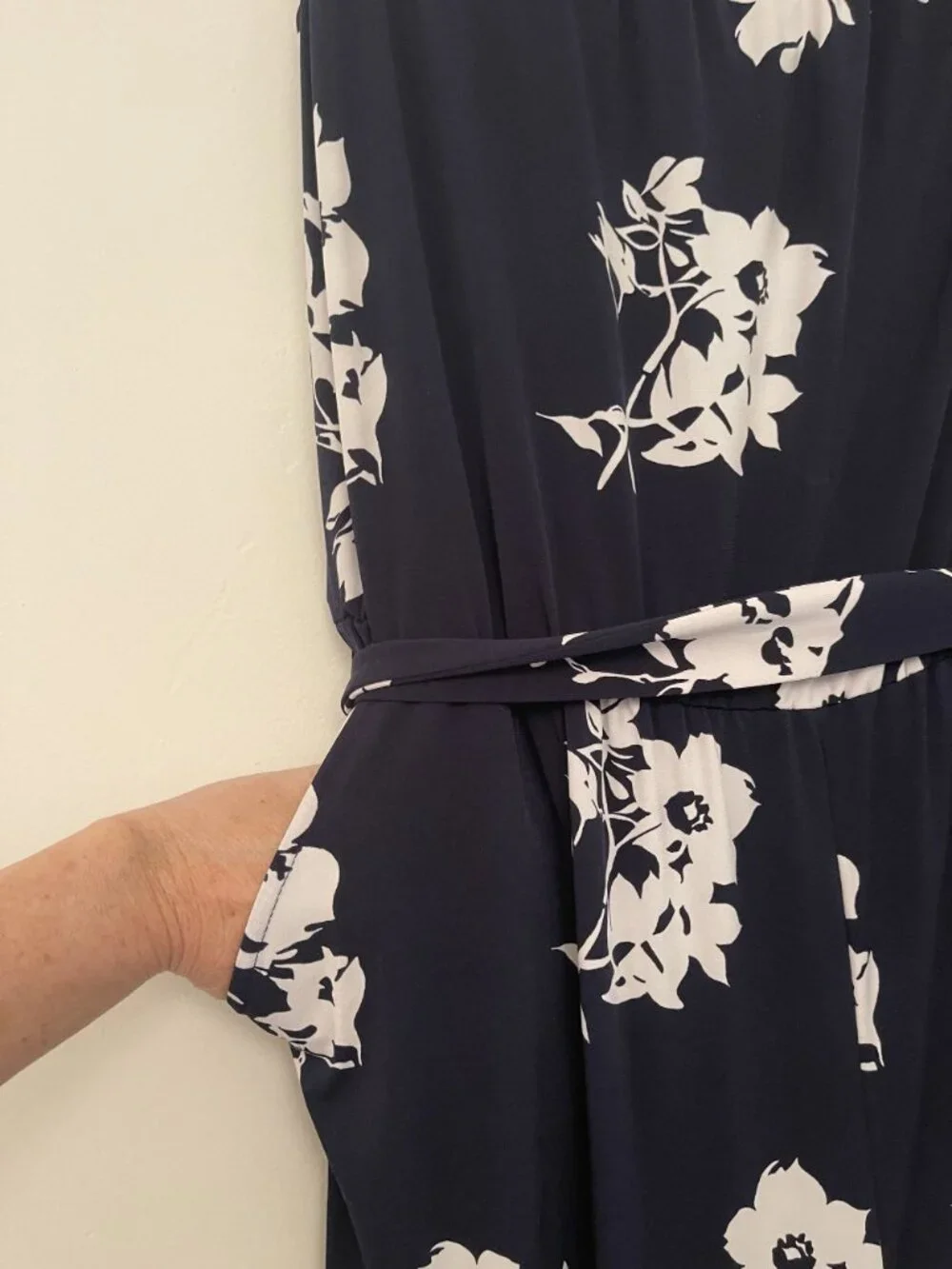 NWOT Lane Bryant PLUS 14/16 Navy Blue White Strapless Floral Wide Leg Jumpsuit